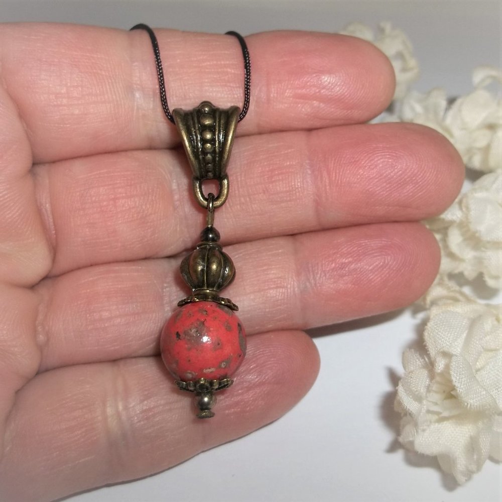 Necklace, Beaded Necklace, Coral Necklace, Bronze Necklace, Necklace, New 7823 - Picture 6 of 9